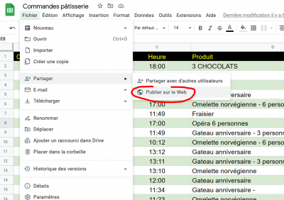 Publish on the Web Google sheets